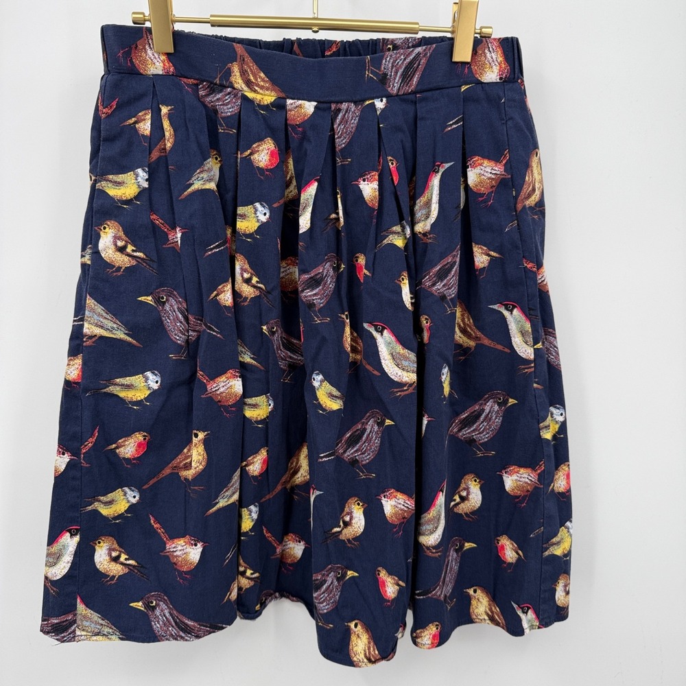 Grace Karin Skirt Sz M Bird Pleated A Line Blue‎ Pockets Cottage Fairy Country